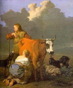 Woman Milking A Red Cow — Karel Dujardin