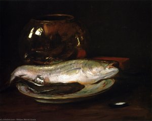 Natura Morta Con Pesce (conosciuta Anche Come Natura Morta - Pesce E Grande Ciotola, Natura Morta - Spigola) — William Merritt Chase