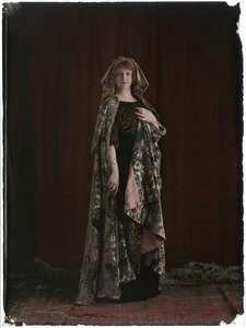 Model Wearing A Printed Silk Velvet\ndress And Cape — Mariano Fortuny