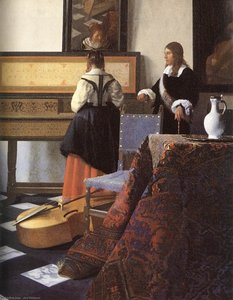 Une Dame À L'orgue Virginal Avec Un Gentleman (détail) — Johannes Vermeer
