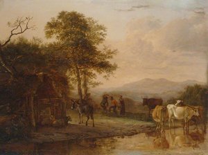 Evening Landscape With Cattle And Peasants Dancing To The Sound Of A Pipe — Paulus Potter