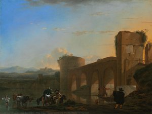 The Tiber River With The Ponte Molle At Sunset — ヤン・アッセリン