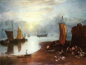 Sonnenaufgang Durch Nebel, Fischer Beim Reinigen Und Verkaufen Von Fisch — Joseph Mallord William Turner