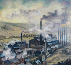 Industrial Buildings With Chimneys And Smoke, Surrounded By Houses And Fields — Robert Penistone