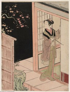 Young Woman Admiring Plum Blossoms At Night — Suzuki Harunobu