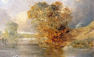 River Scene With A Tree To The Right And Wooden Palings On The Left — Alfred Priest