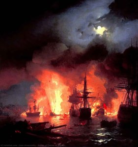 Taistelun Cesmeessä Yöllä — Ivan Aivazovsky