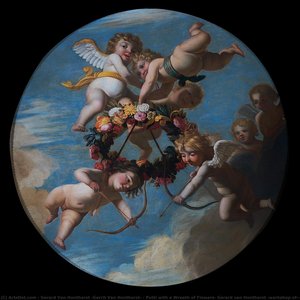 Putti With A Wreath Of Flowers, Gerard Van Honthorst (workshop Of), C. 1650 — Gerard Van Honthorst