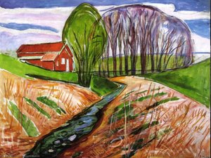 "spring Landscape In The Red House" -> "vårlandskap I Det Röda Huset" — Edvard Munch