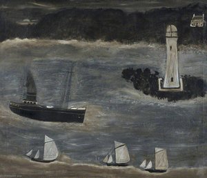Seascape, Ships Sailing Past The Long Ships — Alfred Wallis