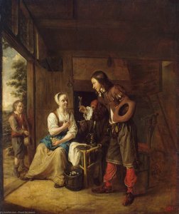 Mann, Der Einer Frau Ein Glas Wein Anbietet — Pieter De Hooch