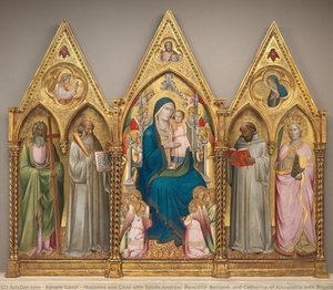 Madonna And Child With Saints Andrew, Benedict, Bernard, And Catherine Of Alexandria With Angels [entire Triptych] — Agnolo Gaddi
