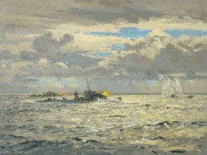 A Destroyer Sinking A Submarine — Norman Wilkinson
