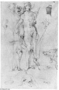 Carnet D'étude, Couple Nu Et Le Diable — Albrecht Dürer