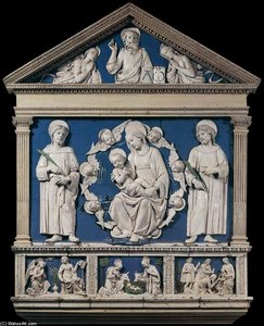 Madonna And Child Between Sts Cosmas And Damian — Andrea Della Robbia