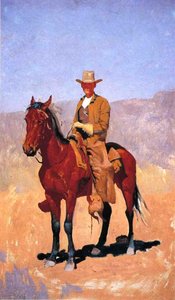 Cowboy A Cavallo Con Chaps E Cavallo Da Corsa — Frederic Remington