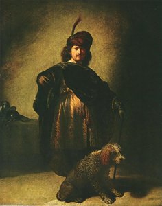 Portrait En Costume Oriental Avec Un Chien — Rembrandt Van Rijn