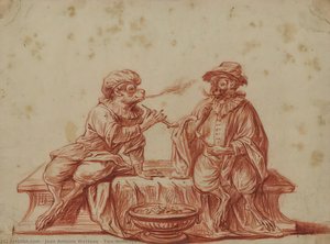 Zwei Affen Im Kostüm, Rauchen — Jean-antoine Watteau