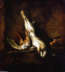 Coniglio Con Pernice Rossa E Arancia Di Siviglia — Jean-baptiste-siméon Chardin