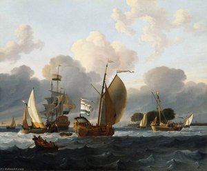 A Dutch Yacht Before The Wind In A Harbour — Ludolf Backhuysen I