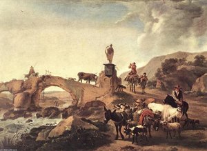 Italian Landscape With Bridge — Nicolaes Pietersz Berchem