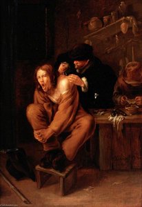 A Surgeon Applying Medicine To A Wound In The Shoulder Of A Man In Pain — Gerrit Lundens