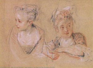 Zwei Studien Von Kopf Und Schultern Eines Kleinen — Jean-antoine Watteau