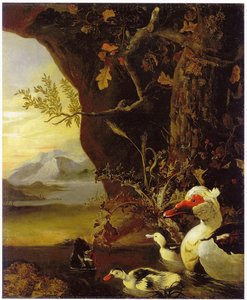 English Mountainous Landscape With Ducks — After Adriaen Coorte