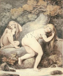Two Women Bathing In A Stream — Thomas Rowlandson