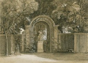 A Statue Of Diana The Huntress In A Niche Of Lattice Work In A Park — Jean-baptiste Oudry