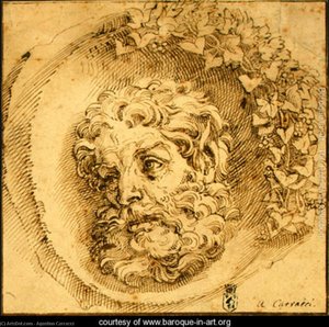 Testa Di Un Fauno In Una Concavità (tondo) — Agostino Carracci