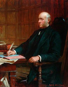 Elderly Gentleman Sitting At A Desk With A Quill And A Ledger — William Edwards Miller
