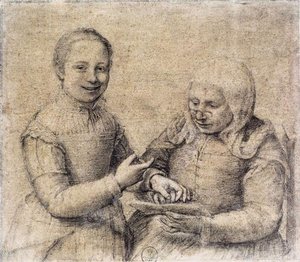 Old Woman Studying The Alphabet With A Laughing Girl — Sofonisba Anguissola