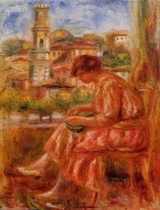 Mujer Al Ventanal Con Vista A Niza — Pierre-auguste Renoir