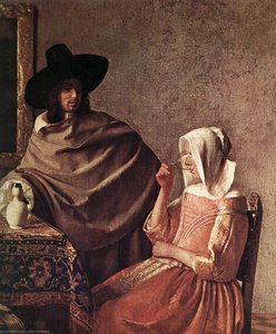 En Dam Som Dricker Och En Gentleman (detalj) — Johannes Vermeer