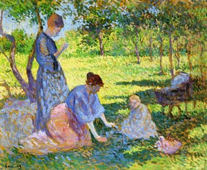 Poissy, Women In A Garden — Maximilien Luce
