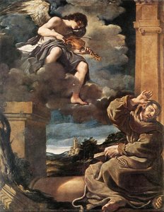 St Francis With An Angel Playing Violin — Guercino