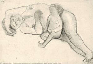 Reclining Female Nude With A Seated Child — Paula Modersohn-becker