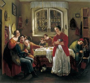The Return Of The Volunteer From The Wars Of Liberation To His Family Still Living In Accordance With Old Customs (die Heimkehr Des Freiwilligen Aus Den Befreiungskriegen Zu Den Nach Alter Sitte Lebenden Seinen)