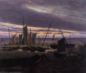 Boote Im Hafen Bei Abend — Caspar David Friedrich