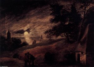 Dune Landscape By Moonlight — Adriaen Brouwer