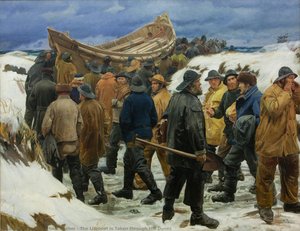 The Lifeboat Is Taken Through The Dunes — Michael Peter Ancher