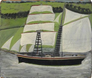 Brigantine Sailing Past Green Fields — Alfred Wallis