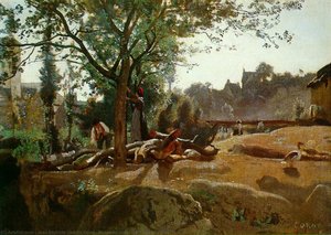 Les Paysans Sous Les Arbres À L'aurore — Jean-baptiste-camille Corot