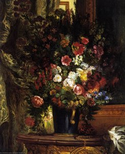 Un Vase De Fleurs Sur Un Console — Eugène Delacroix