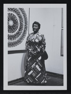 Photograph of Alma Thomas at Whitney Museum of American Art exhibition opening
