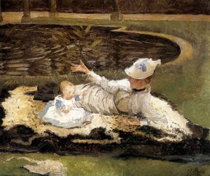 Mrs. Newton With A Child By A Pool — Jacques Joseph Tissot