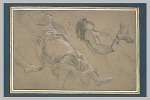 Homme Demi-nu, Étendu À Terre, Les Bras En Avant ; Dos, Jambes Et Bras — Charles Le Brun
