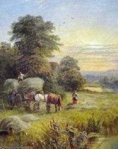 Hurrying The Hay In A River Meadow