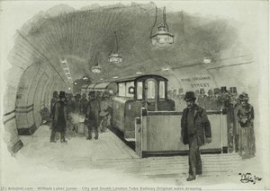 City And South London Tube Railway Original Wash Drawing — William Luker Junior